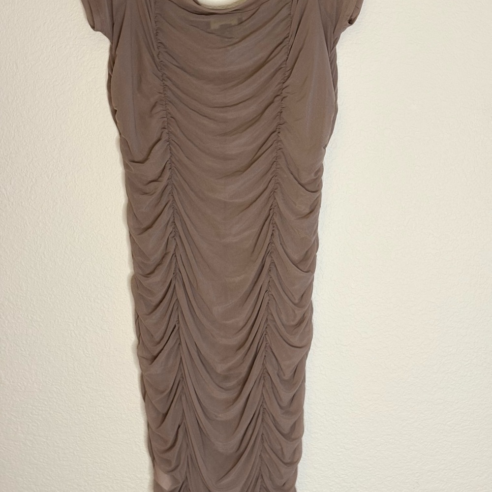 Ruched Taupe Mesh Dress